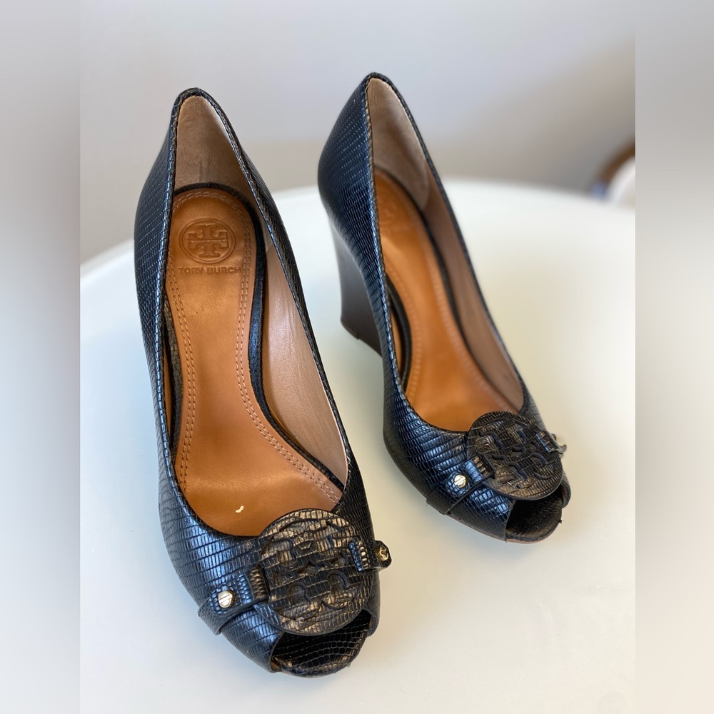 Tory Burch Black Wedges - EUC Size 7